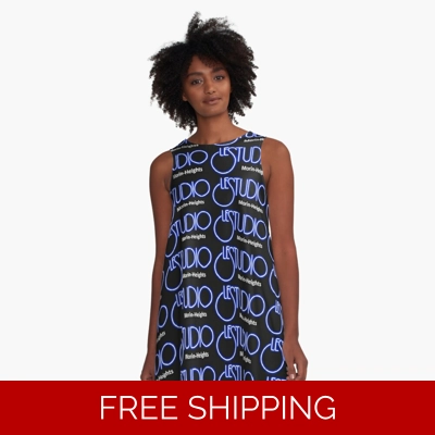 Le Studio A Line Dress White & Blue Multi logo MH White